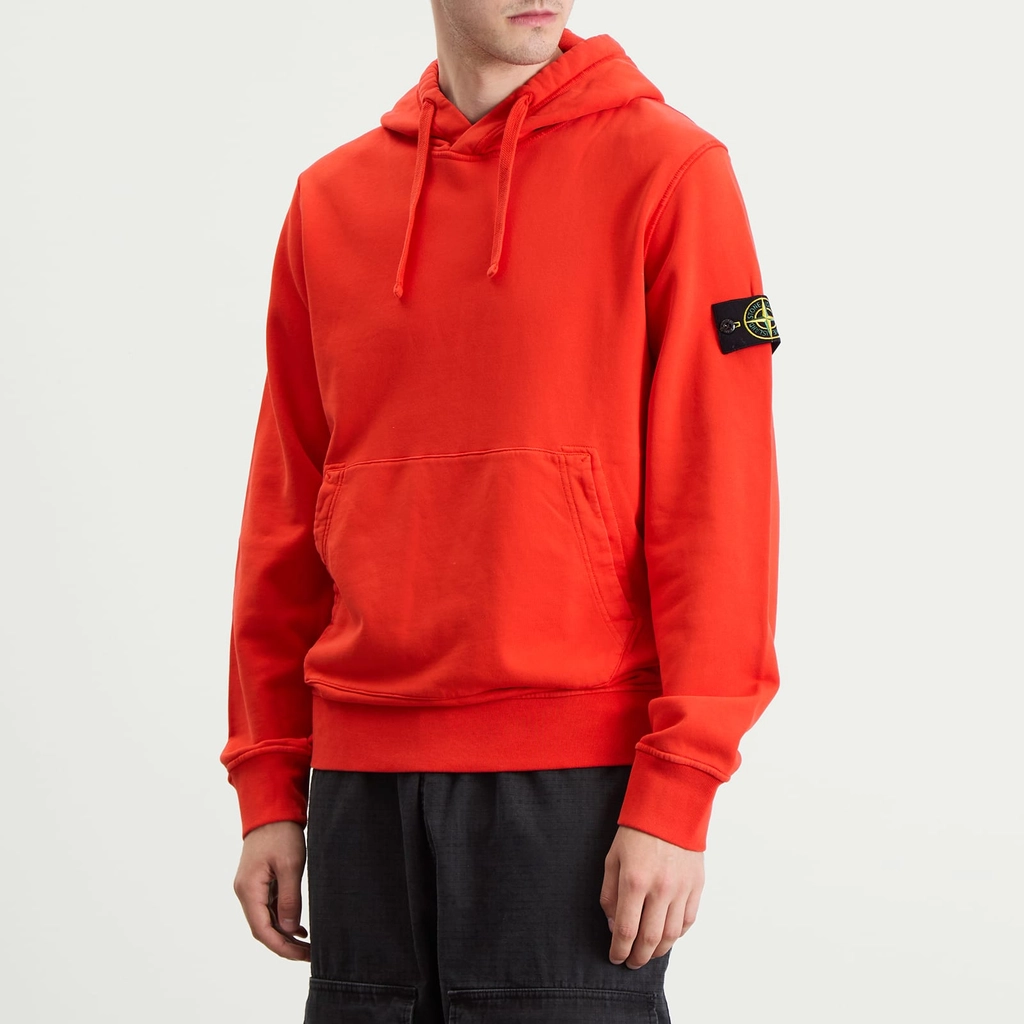 Stone Island Men's Organic Cotton Fleece Popover Hoodie Scarlet